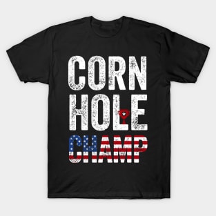 Cornhole Champ Funny Toss Bean Bag Game USA flag Cornhole T-Shirt